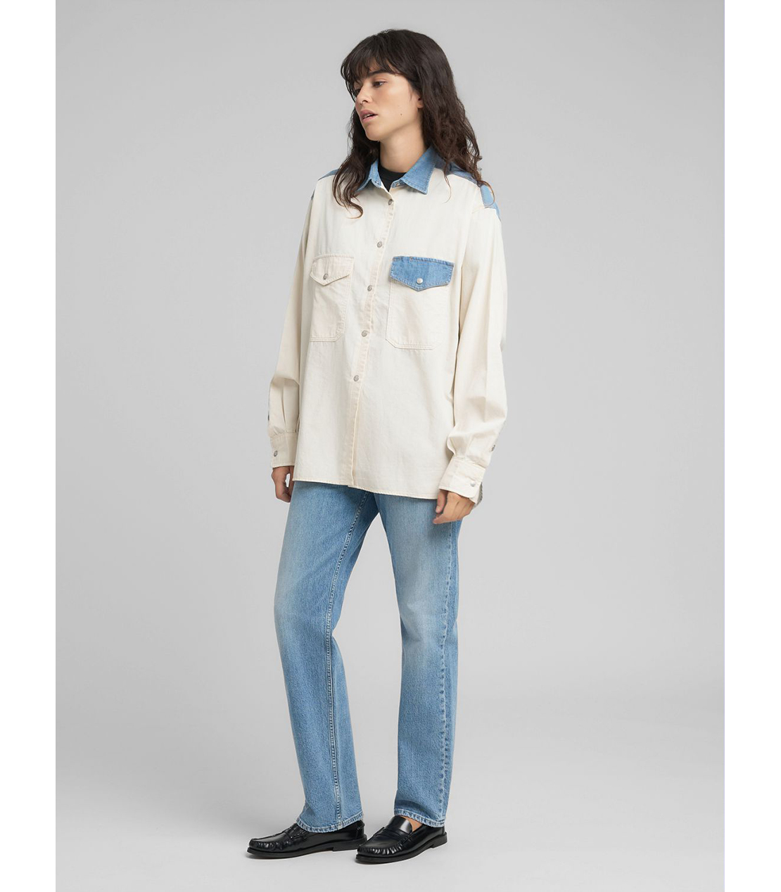 ９ZERO1コットンデニムシャツ 詳細画像 ホワイトブルー 4